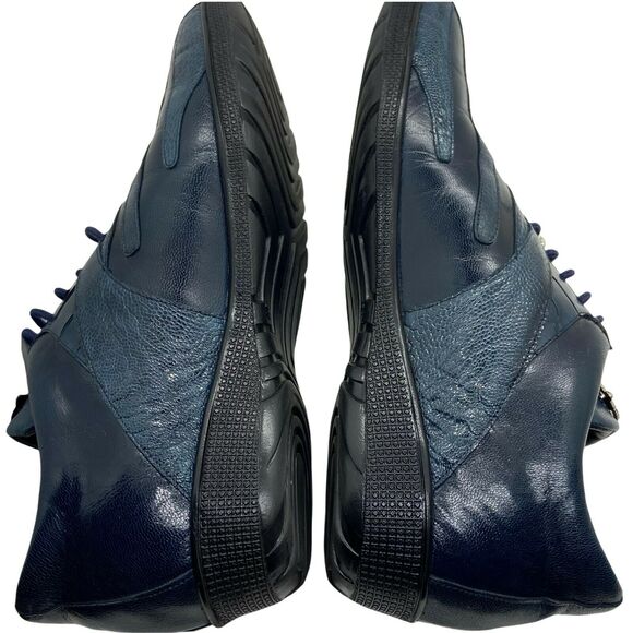 Studio Belvedere Sneakers Shoes Mens Size 8 M Bene Navy Blue Ostrich Lace Up - Picture 4 of 11